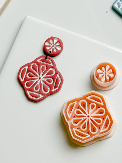 Tile Looking Geometric Flower Clay Cutter Set Polymer Clay Jewelry Making Tools - Majolica Collection