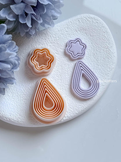 Ribbed Teardrop Clay Earring Cutter Set Includes Layered Teardrop Base + Wavy Topper