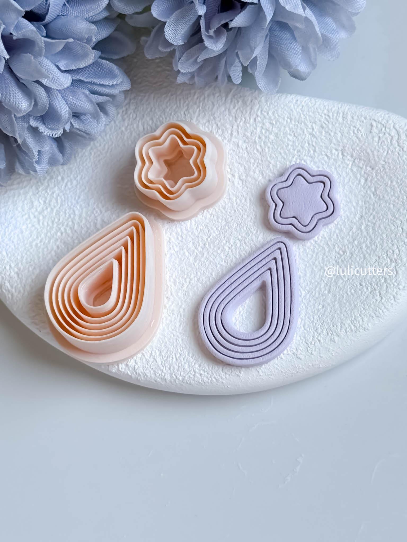 Ribbed Teardrop Clay Earring Cutter Set Includes Layered Teardrop Base + Wavy Topper