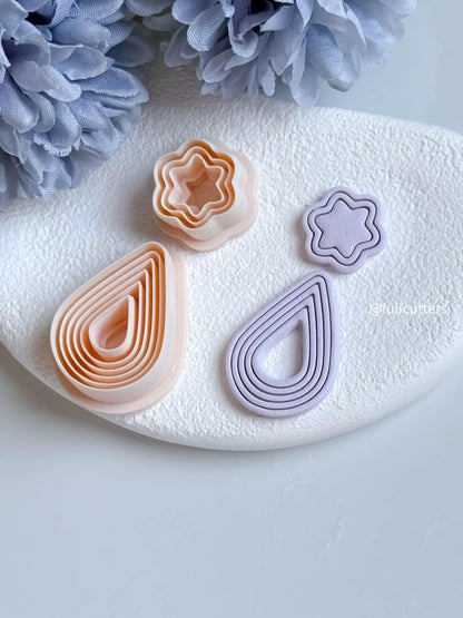 Ribbed Teardrop Clay Earring Cutter Set Includes Layered Teardrop Base + Wavy Topper