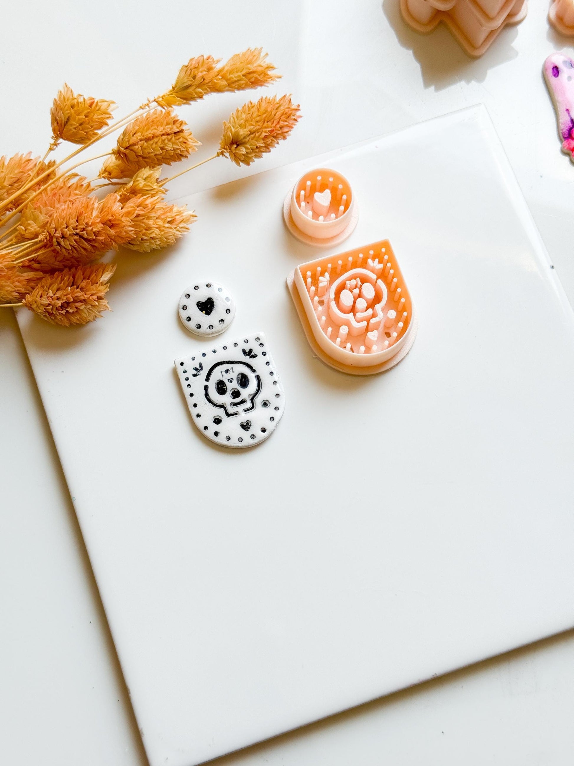 Sugar Skull Cutter Set: Polymer Clay Jewelry Mold, Halloween Heart Topper