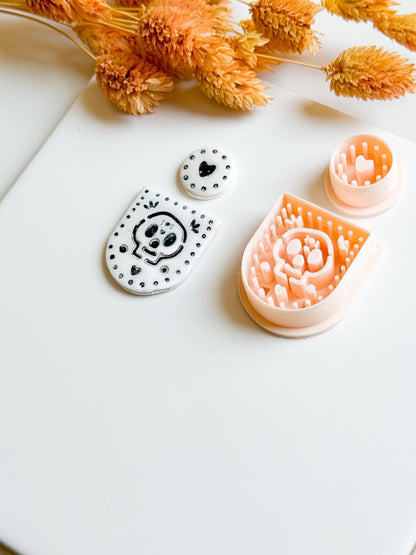 Sugar Skull Cutter Set: Polymer Clay Jewelry Mold, Halloween Heart Topper