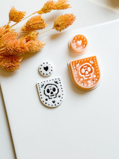 Sugar Skull Cutter Set: Polymer Clay Jewelry Mold, Halloween Heart Topper