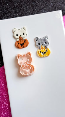 Cat and Pumpkin Cutter: Polymer Clay Earring Mold for Halloween Jewelry