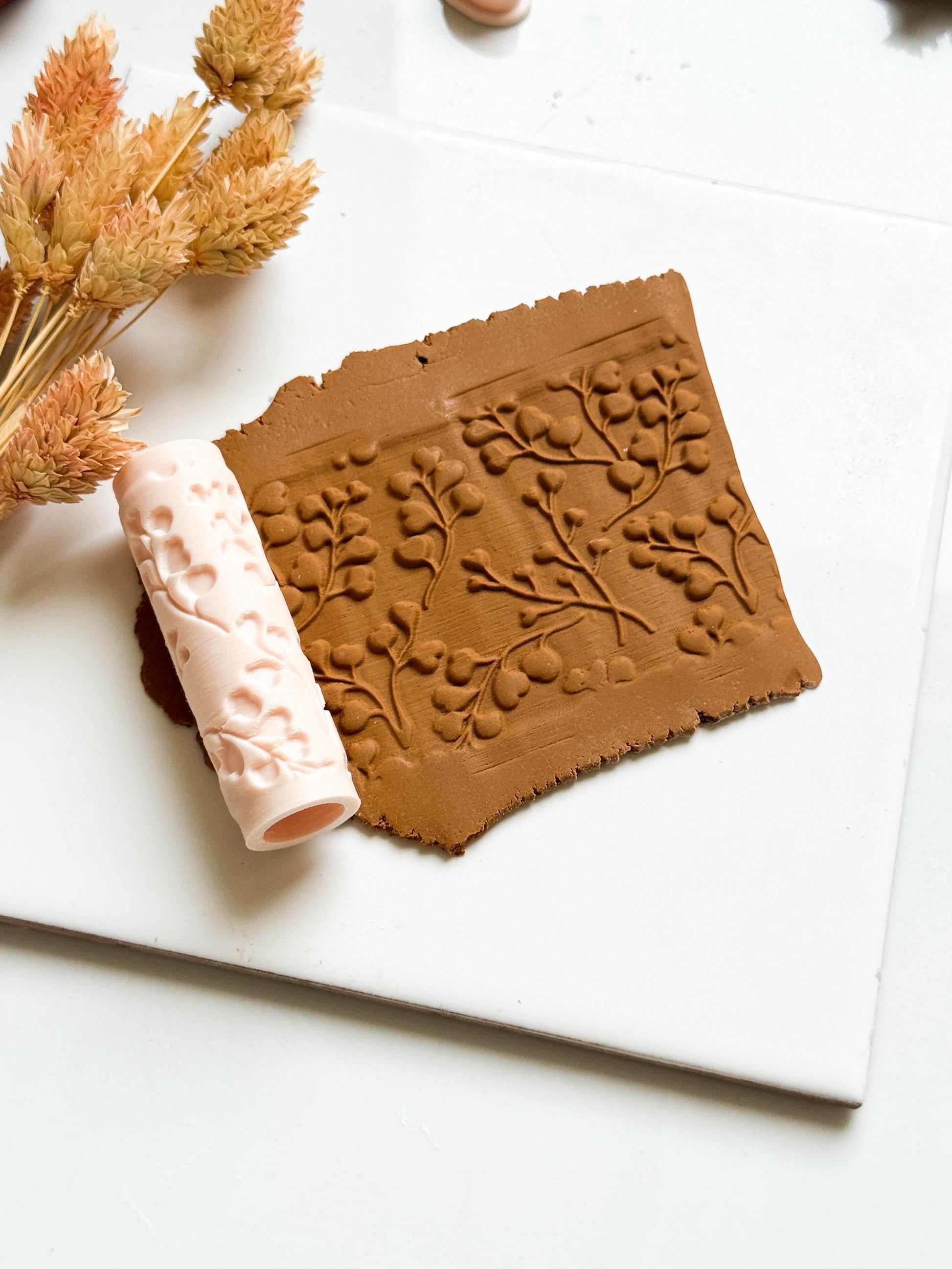 Berry Vine Texture Roller, Botanical Clay Jewelry Designs
