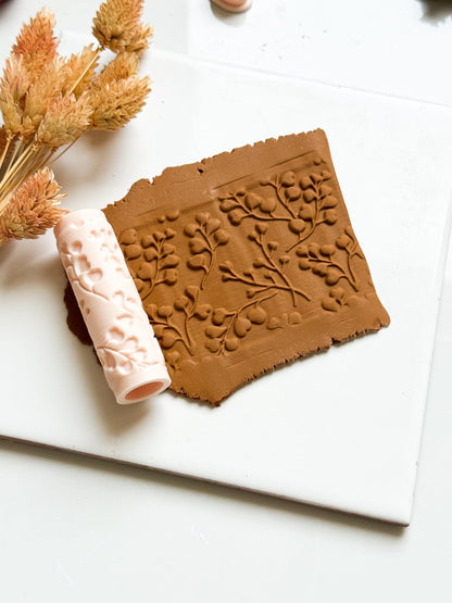 Berry Vine Texture Roller, Botanical Clay Jewelry Designs