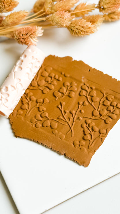 Berry Vine Texture Roller, Botanical Clay Jewelry Designs