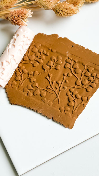 Berry Vine Texture Roller, Botanical Clay Jewelry Designs