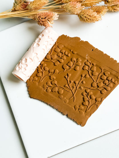 Berry Vine Texture Roller, Botanical Clay Jewelry Designs