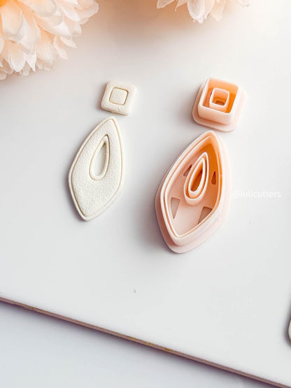 Teardrop Shape Hollow Earring Cutter Set Includes Square Topper + Open Frame Base