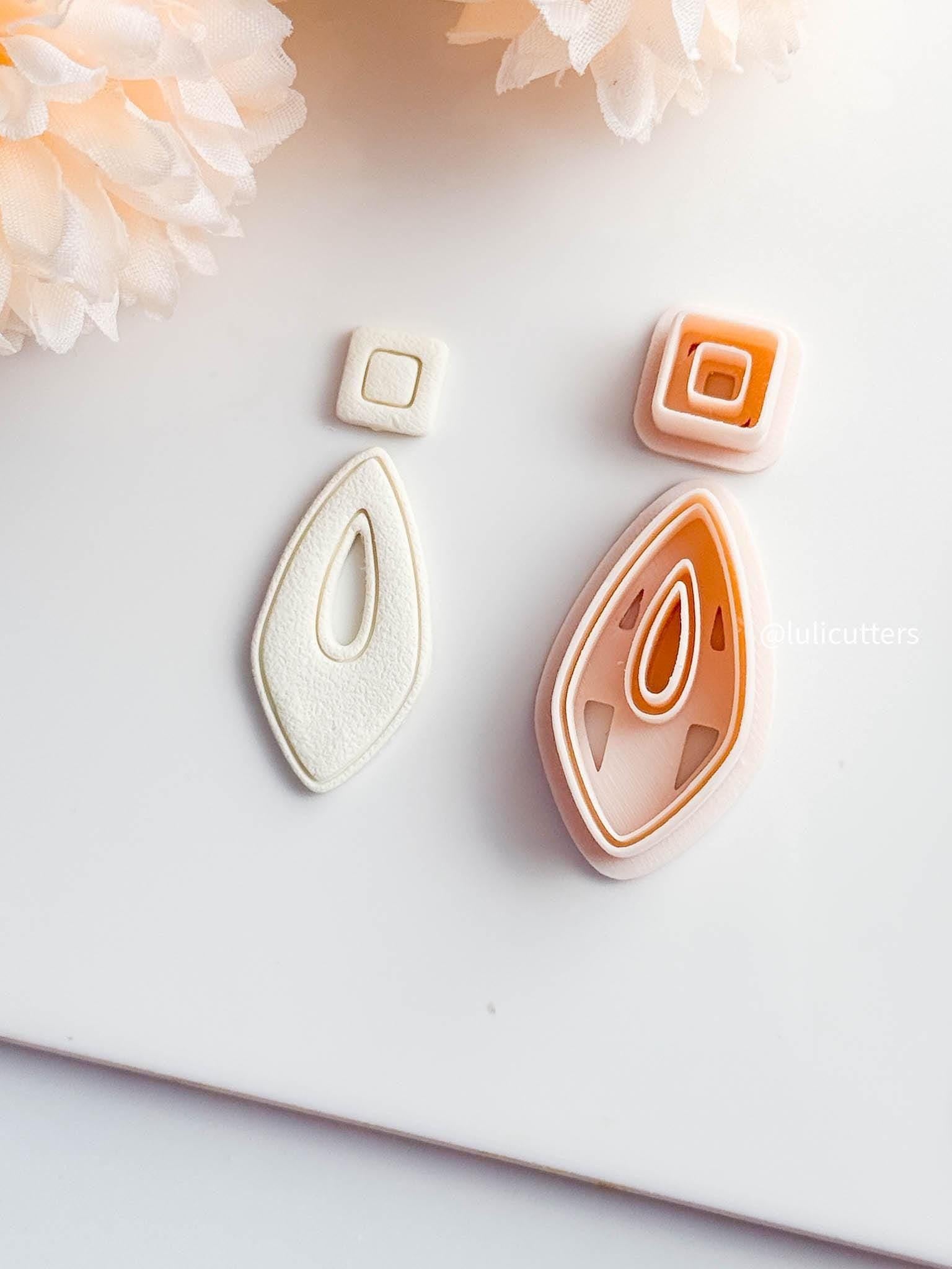 Teardrop Shape Hollow Earring Cutter Set Includes Square Topper + Open Frame Base