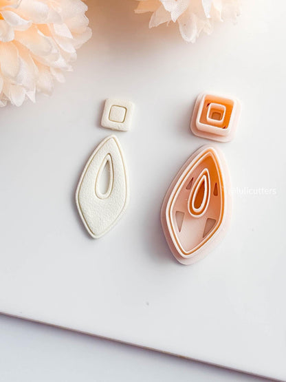 Teardrop Shape Hollow Earring Cutter Set Includes Square Topper + Open Frame Base
