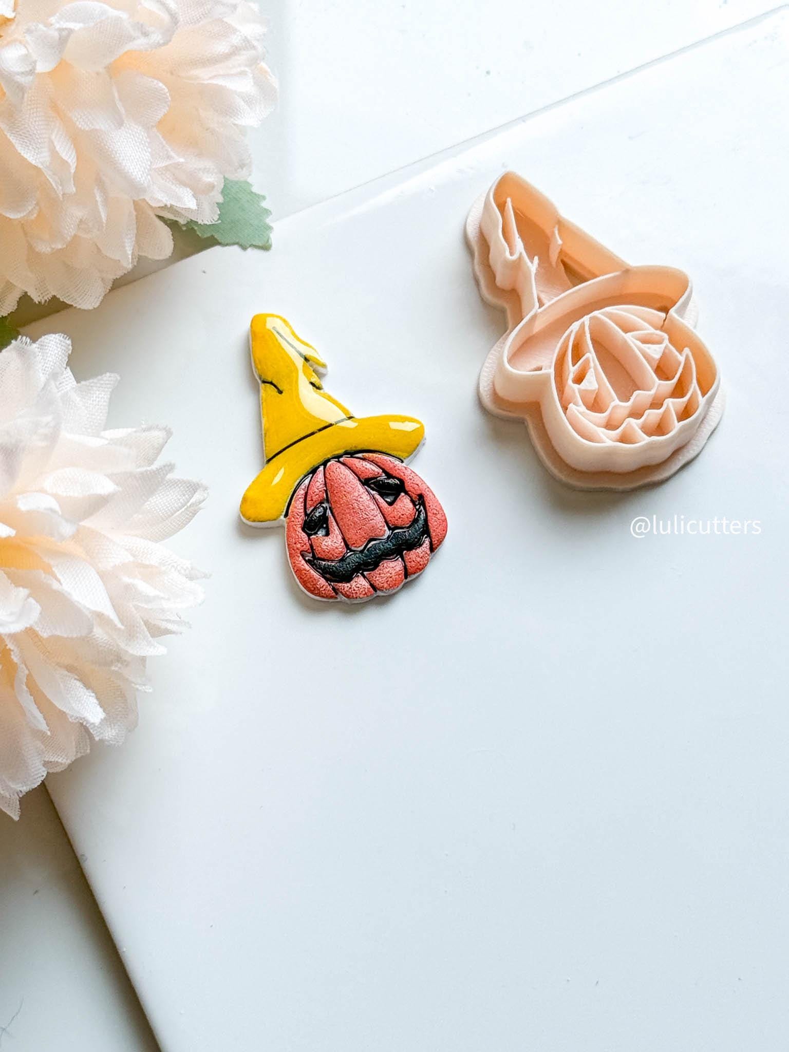 Witch Hat Pumpkin Cutter: Polymer Clay Halloween Earrings, Charms - 45mm