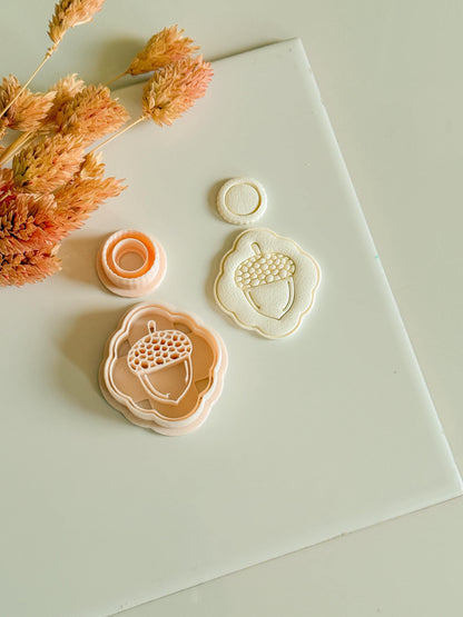 Acorn Charm Polymer Clay Cutter Set: Fall Earring Base + Topper