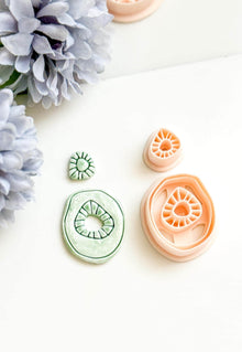 Organic Shape Clay Earring Cutter Set Includes Oval Topper + Abstract Base with Radiating Imprint