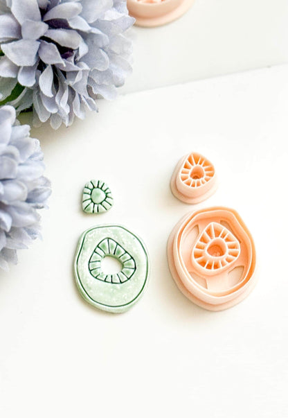 Organic Shape Clay Earring Cutter Set Includes Oval Topper + Abstract Base with Radiating Imprint