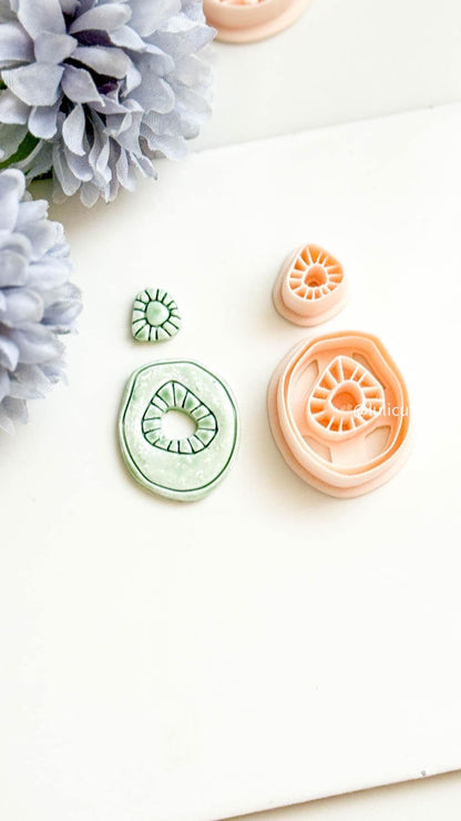Organic Shape Clay Earring Cutter Set Includes Oval Topper + Abstract Base with Radiating Imprint
