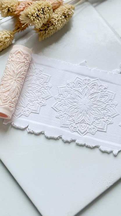 Mandala Floral Pattern Polymer Clay Roller Embossing Texture Tool