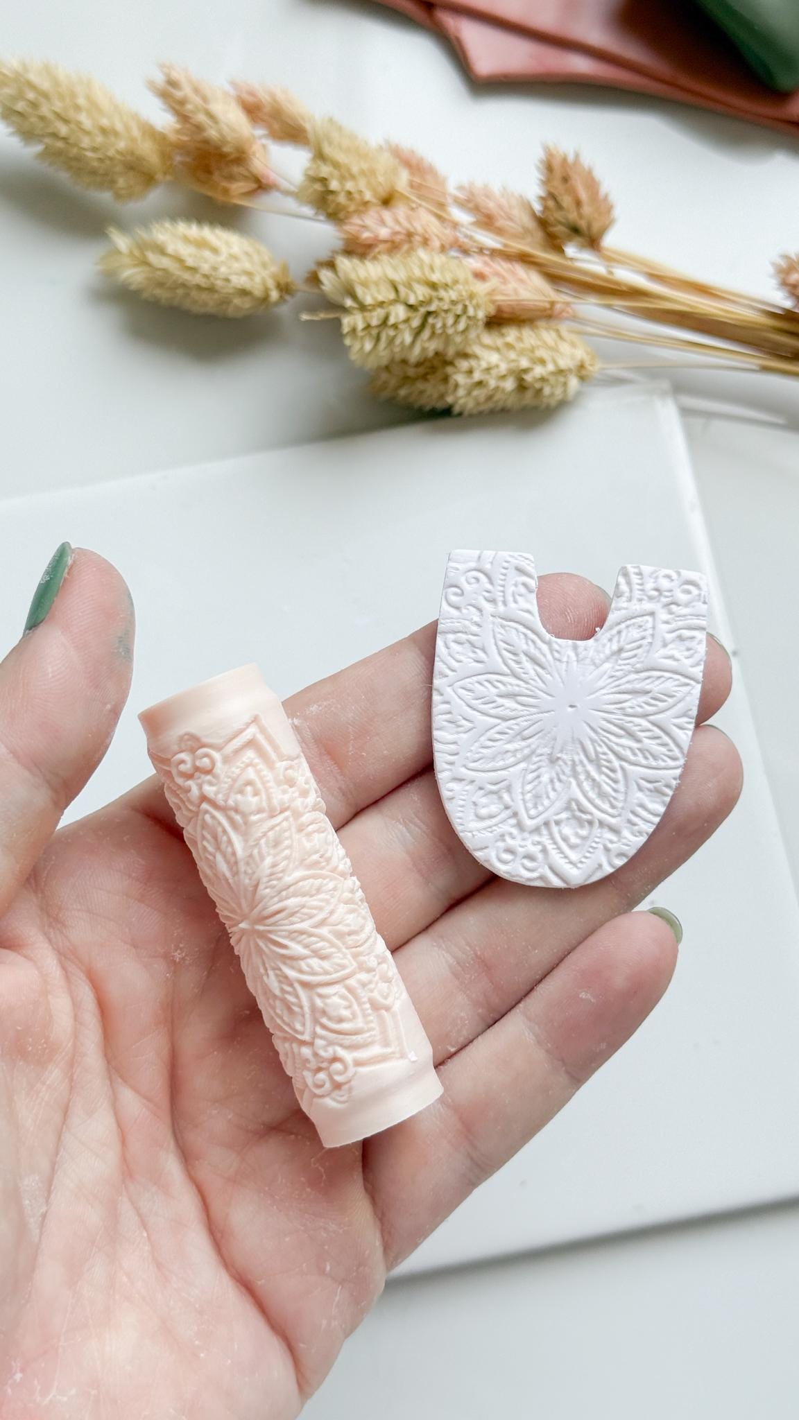 Mandala Floral Pattern Polymer Clay Roller Embossing Texture Tool