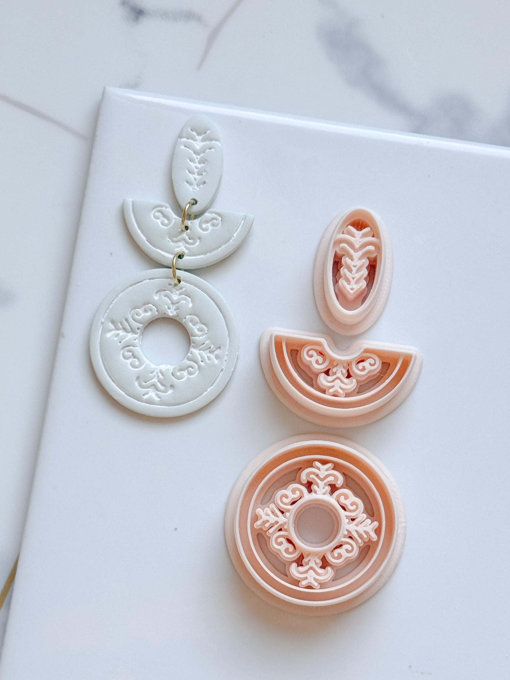 Ornate Circle Polymer Clay Cutter Set Boho Medallion Earring Shapes