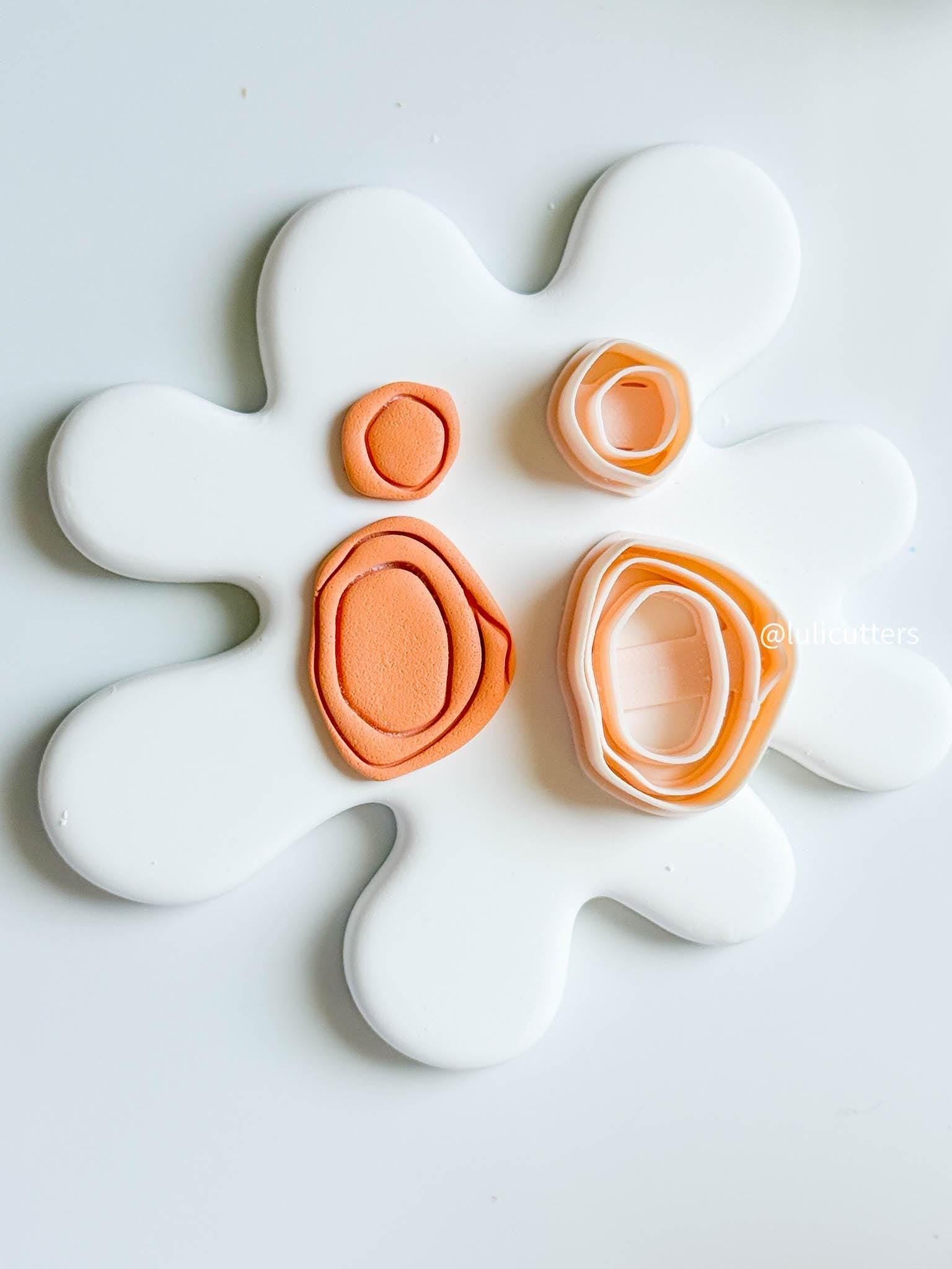 Organic Layered Cutter Set 2-Piece Wavy Oval Polymer Clay Earring Cutter with Imprint