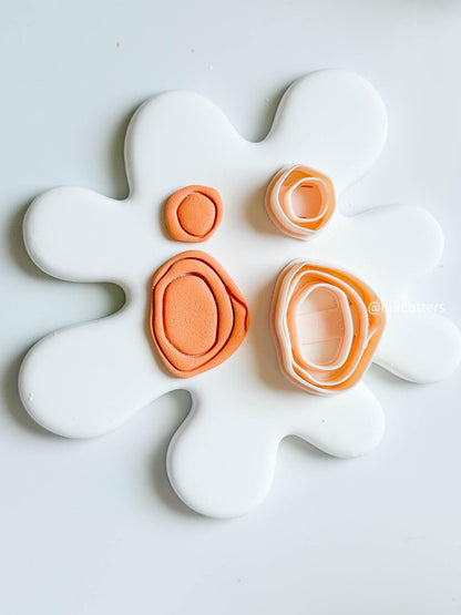 Organic Layered Cutter Set 2-Piece Wavy Oval Polymer Clay Earring Cutter with Imprint