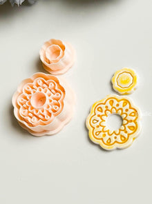 Faux Ceramic Flower Clay Cutter Set Lacey Debossed Design with Open Center