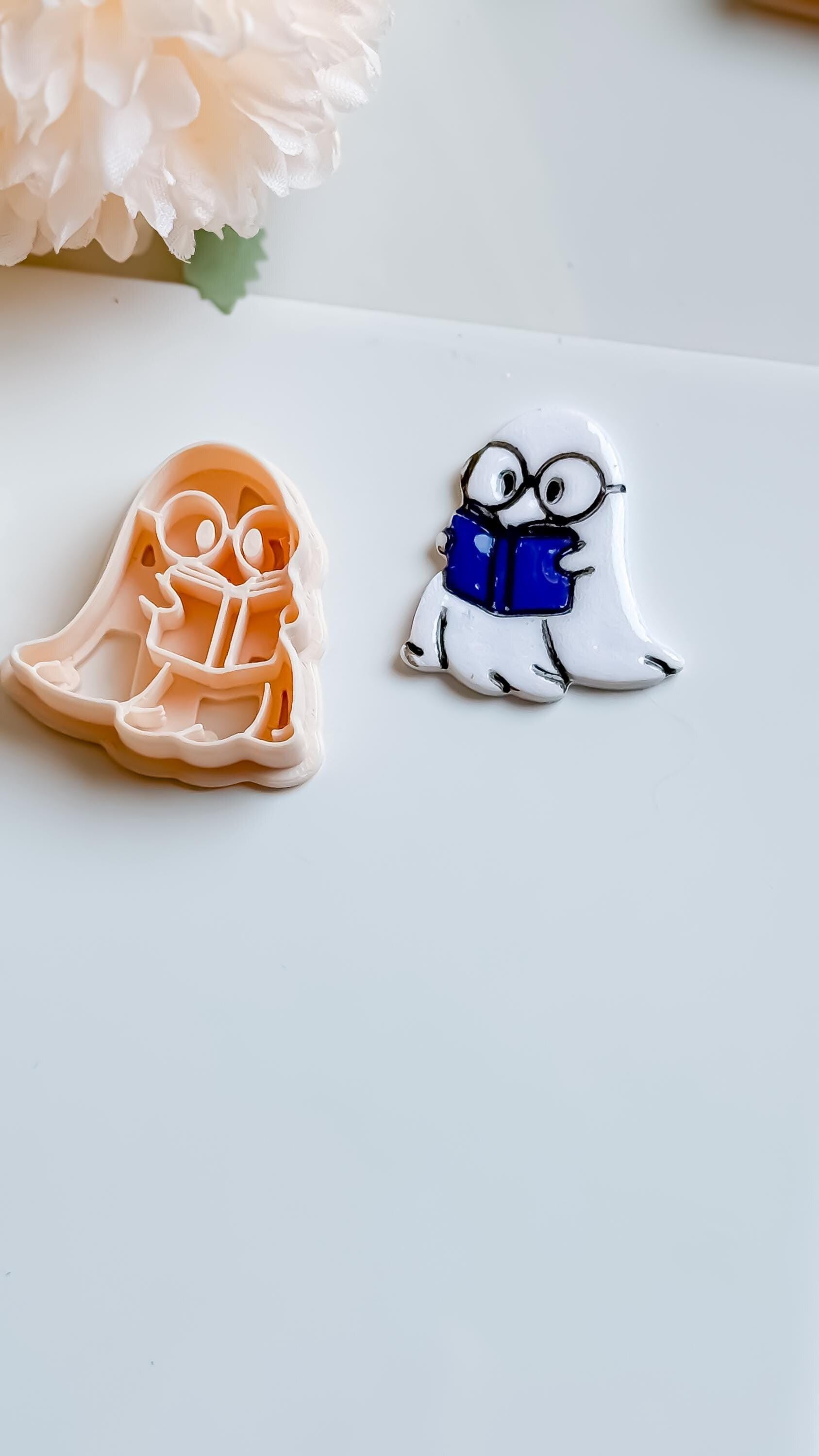Bookish Ghost Polymer Clay Cutter: Halloween Jewelry Mold