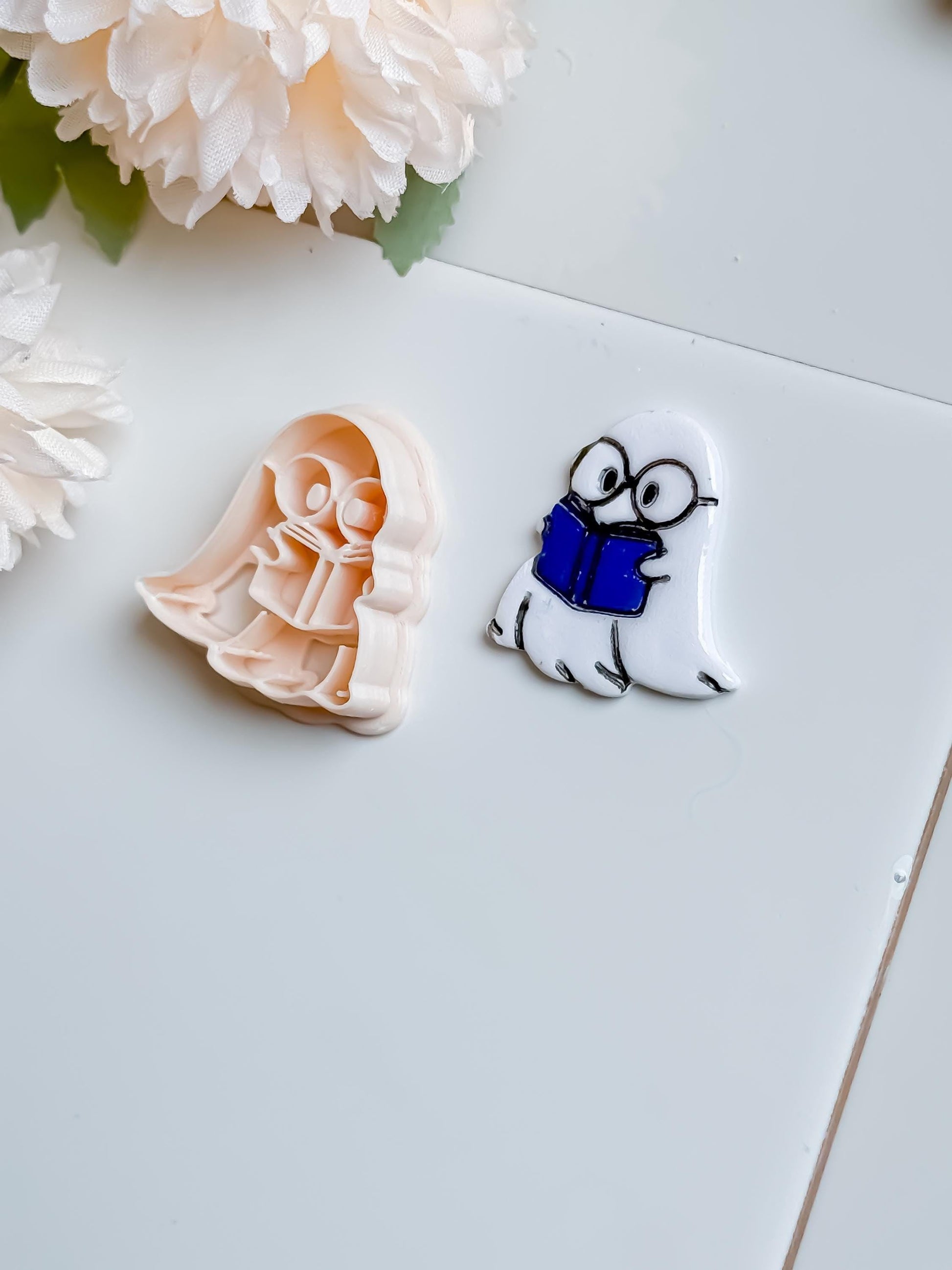Bookish Ghost Polymer Clay Cutter: Halloween Jewelry Mold