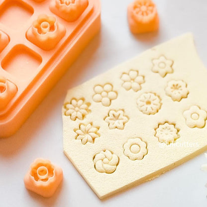 Micro Floral Polymer Clay Embosser Set, 15 Mini Stud Size Flower Shapes