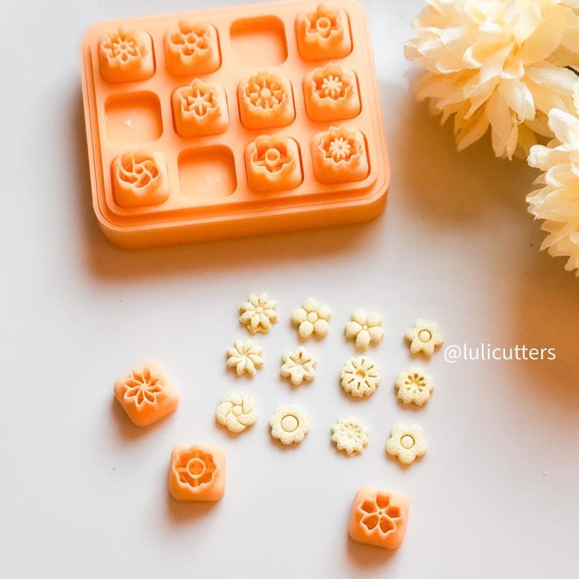 Micro Floral Polymer Clay Embosser Set, 15 Mini Stud Size Flower Shapes