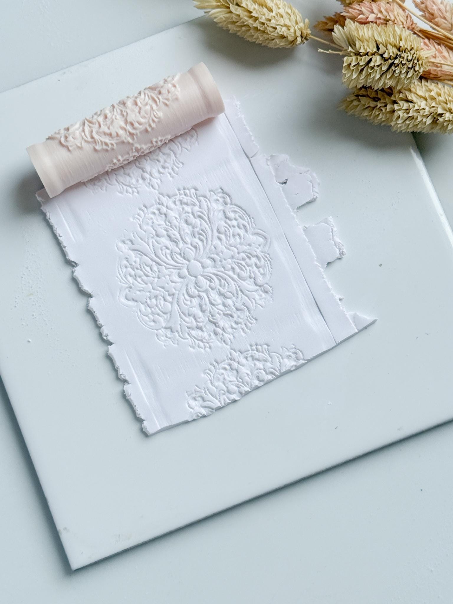 Baroque Floral Scroll Polymer Clay Roller Embossing Texture Tool