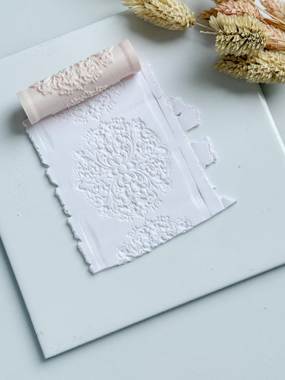 Baroque Floral Scroll Polymer Clay Roller Embossing Texture Tool