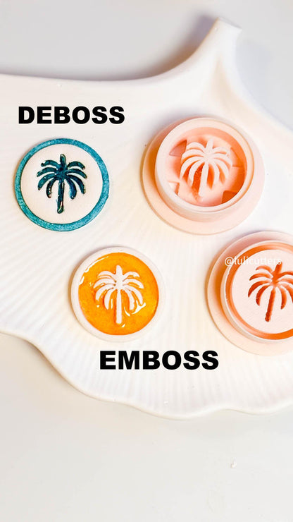 Palm Tree Clay Cutter: 30mm Emboss/Deboss Tropical Design