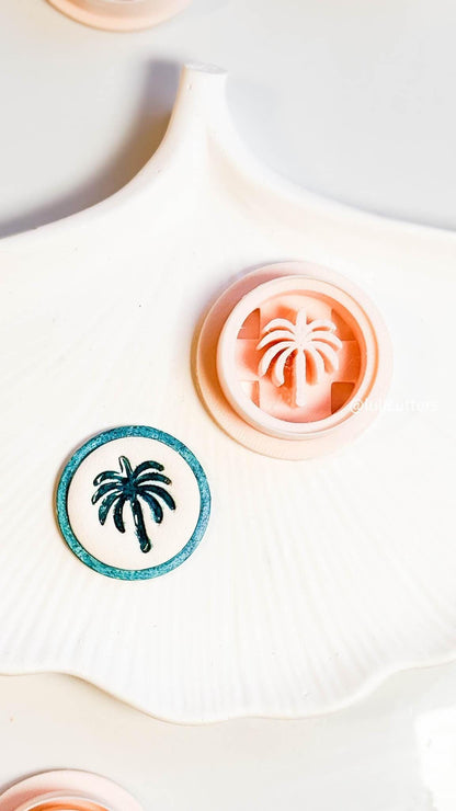 Palm Tree Clay Cutter: 30mm Emboss/Deboss Tropical Design