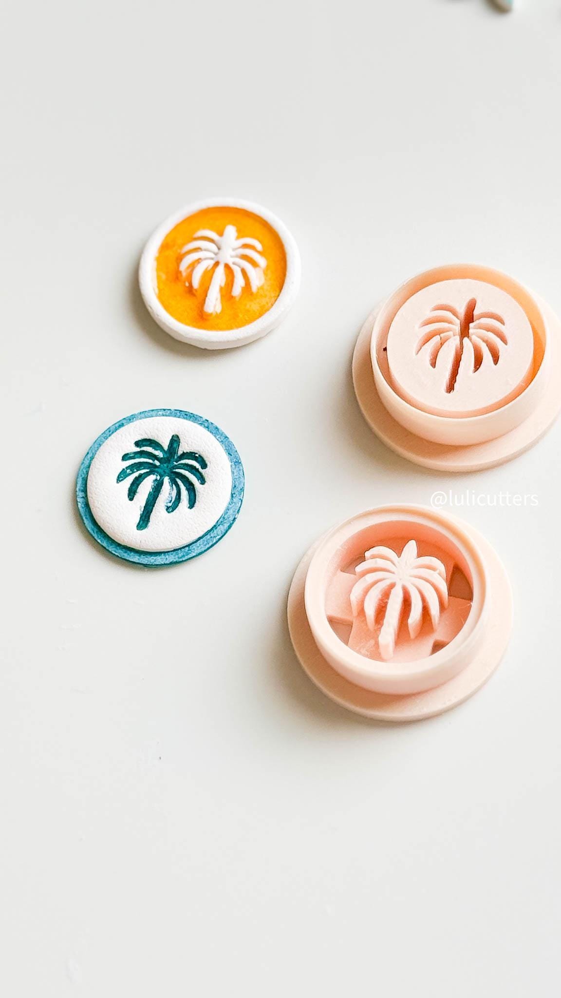 Palm Tree Clay Cutter: 30mm Emboss/Deboss Tropical Design