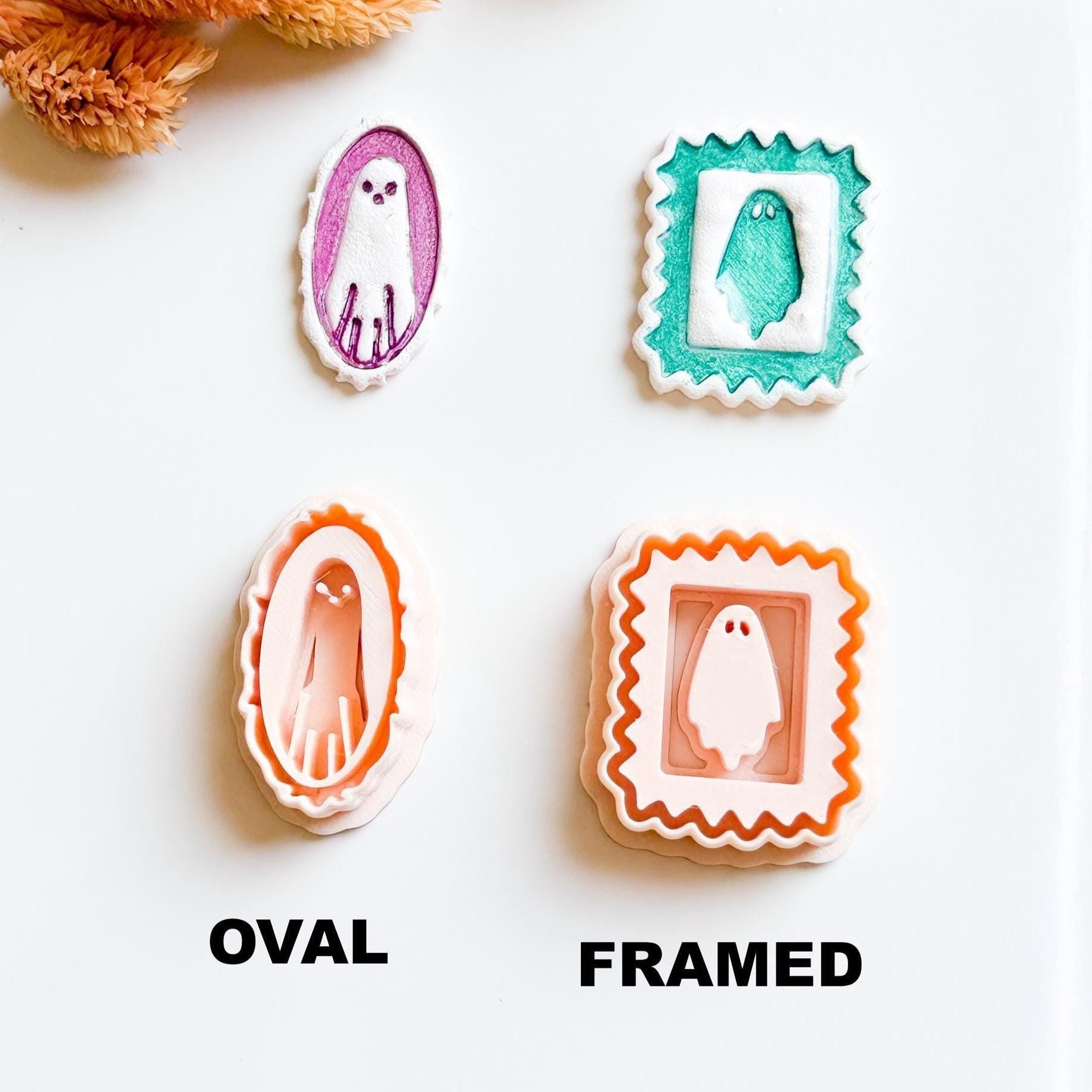 Framed & Oval Ghost Cutters Halloween Stamp-Style Polymer Clay Earring Mold Set (2 Design Options)
