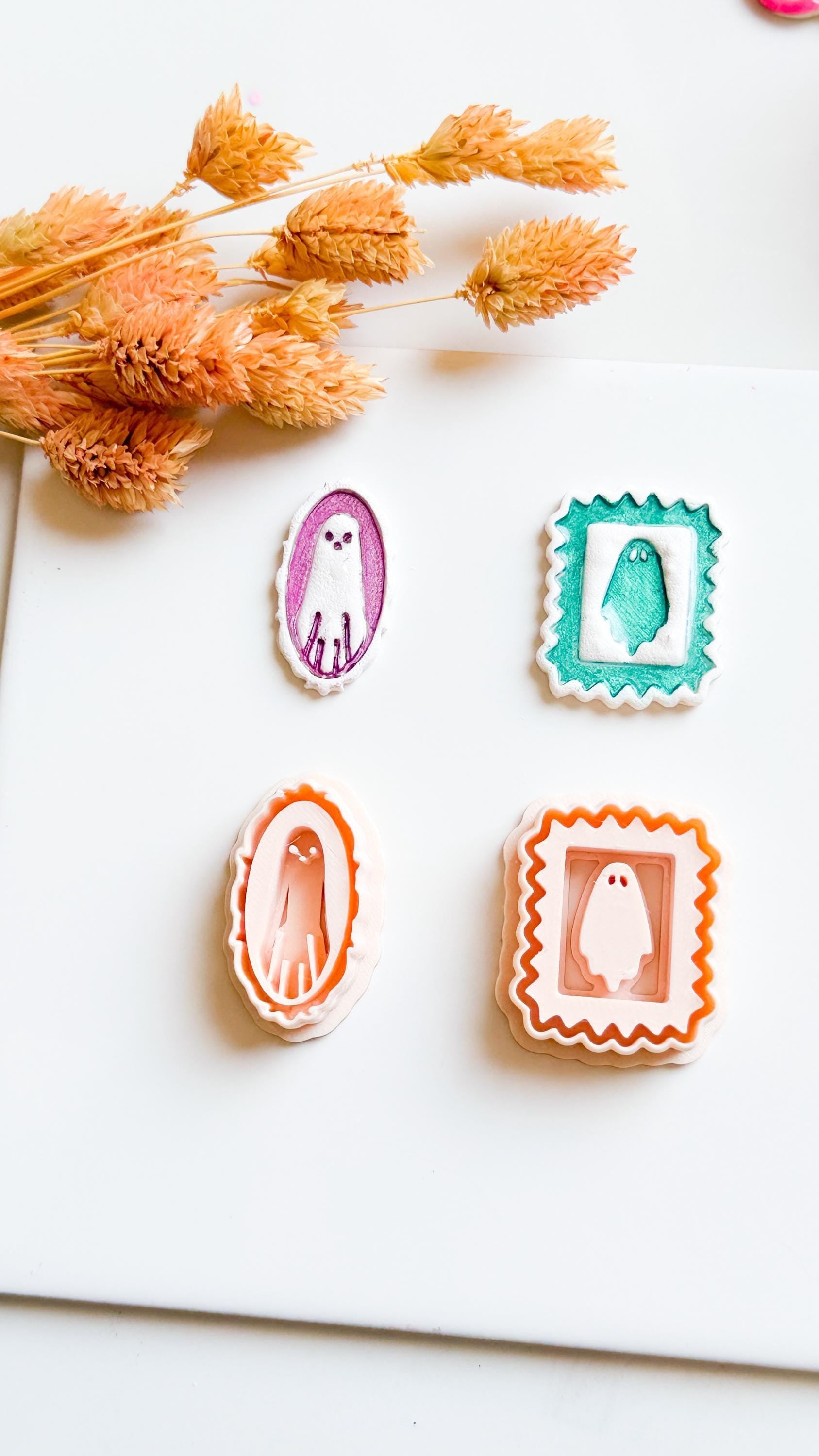 Framed & Oval Ghost Cutters Halloween Stamp-Style Polymer Clay Earring Mold Set (2 Design Options)