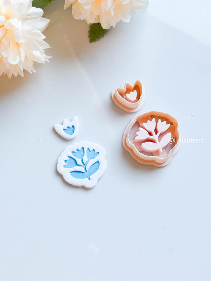 Bloom Imprint Clay Earring Cutter Set 2-Piece Floral Design with Topper + Scalloped Base