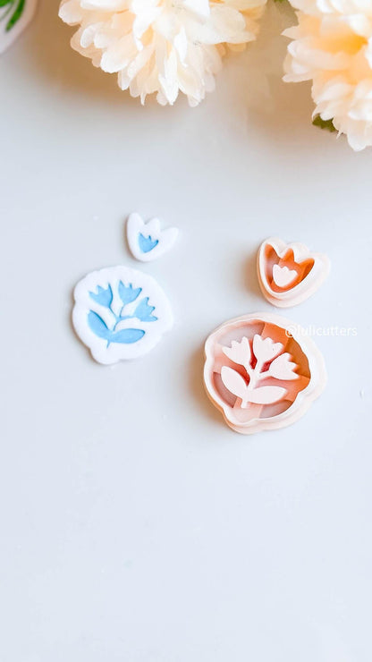 Bloom Imprint Clay Earring Cutter Set 2-Piece Floral Design with Topper + Scalloped Base