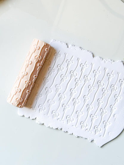 Bows on Ribbon Stripes Texture Roller Embossing Tool for Polymer Clay Crafts