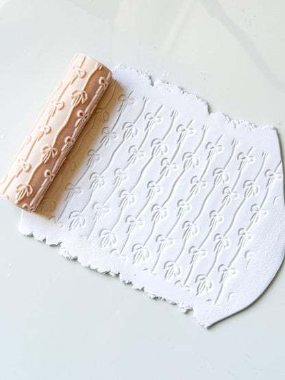 Bows on Ribbon Stripes Texture Roller Embossing Tool for Polymer Clay Crafts