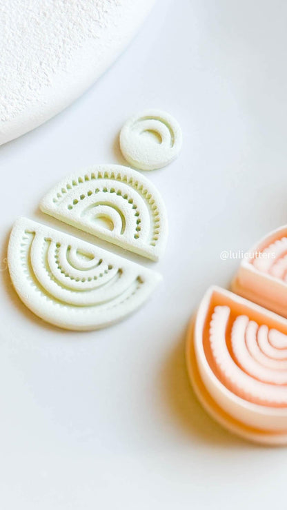 Half Circle Arch Clay Cutter Set 3 Piece- Includes Imprint Layers + Matching Topper