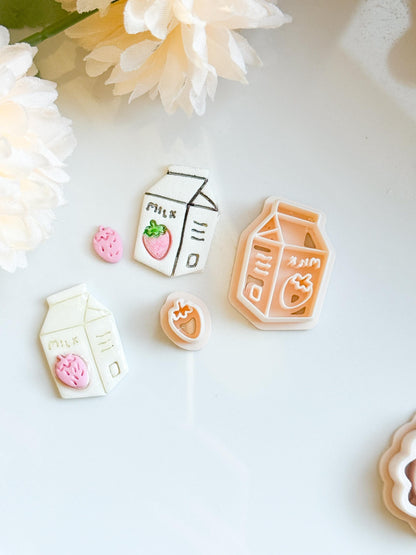Strawberry Milk Carton Polymer Clay Cutter: Kawaii Earring Tool