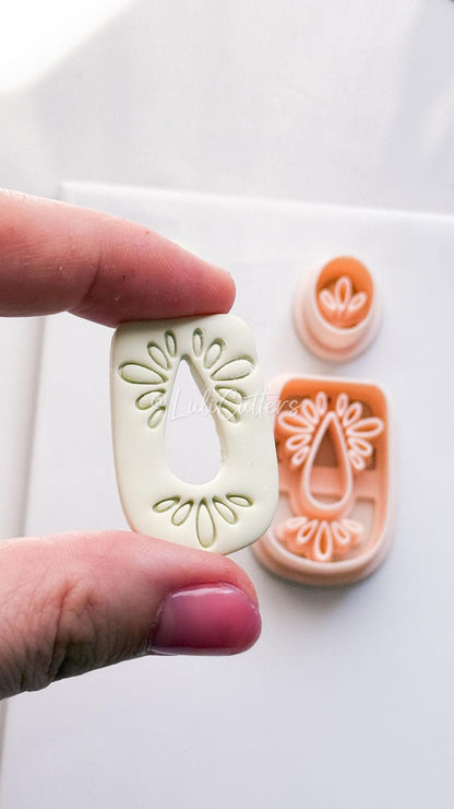 Teardrop Frame Clay Earring Cutters: Plain & Floral Polymer Clay Set