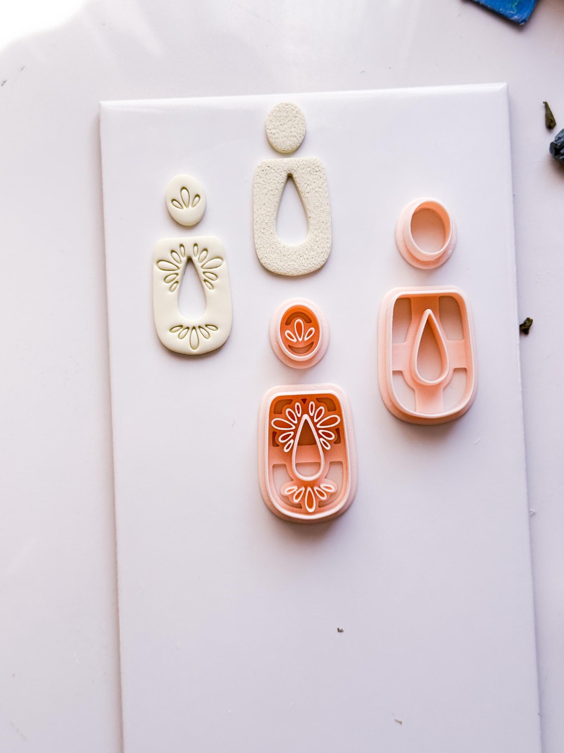 Teardrop Frame Clay Earring Cutters: Plain & Floral Polymer Clay Set