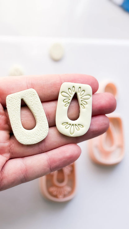 Teardrop Frame Clay Earring Cutters: Plain & Floral Polymer Clay Set