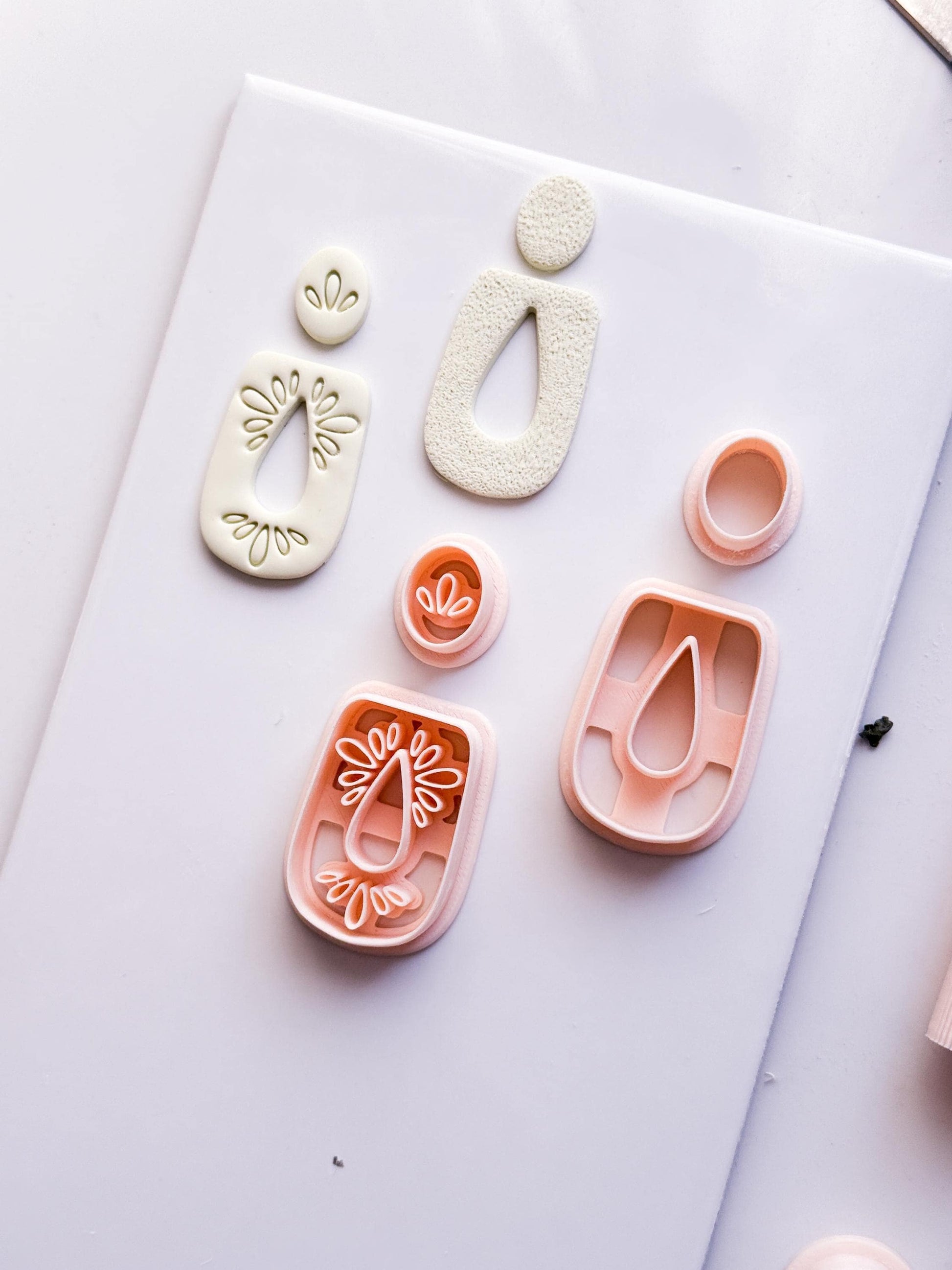 Teardrop Frame Clay Earring Cutters: Plain & Floral Polymer Clay Set