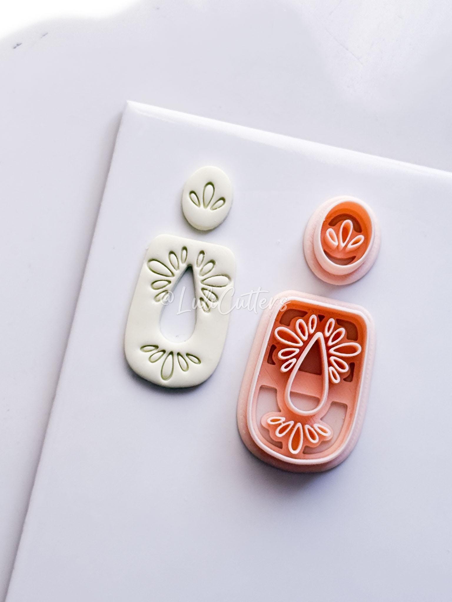 Teardrop Frame Clay Earring Cutters: Plain & Floral Polymer Clay Set