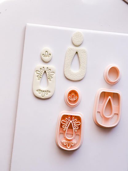 Teardrop Frame Clay Earring Cutters: Plain & Floral Polymer Clay Set